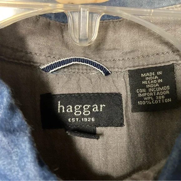 HAGGAR Men's Blue Denim Shirt - Picture 5 of 6